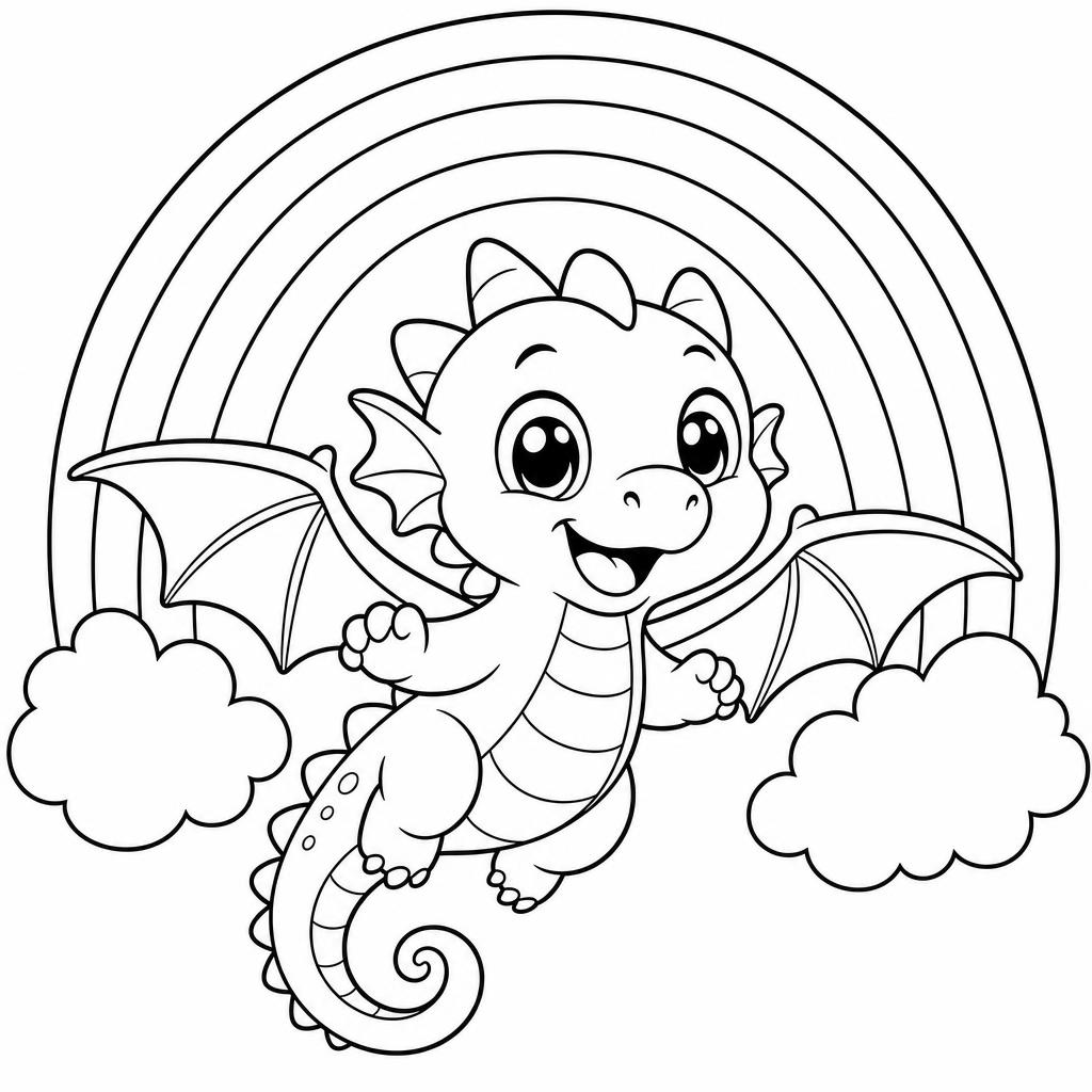 a dragon +rainbow +flying
