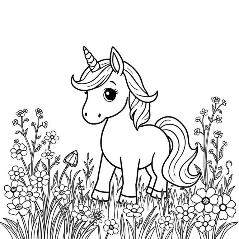 Meadow Unicorn coloring page preview